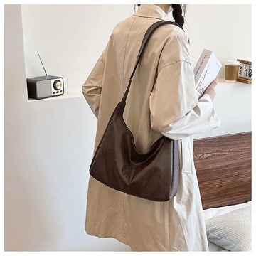 Qfdian Retro Patent Leather Shoulder Bag For Women Luxury Flap Crossbody Bag Casual Tote Bag Large Capacity Underarm Handbags And Purse
